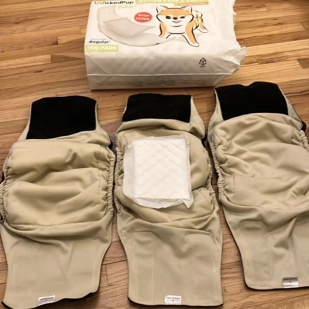 3 Black Lg Reusable MALE PET BELLY BAND WRAPS with 99 each DIAPER LINERS.